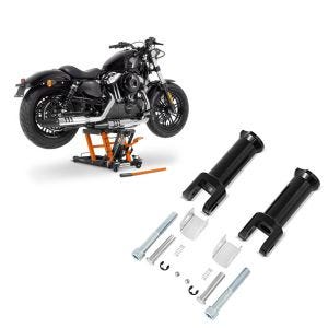 Set: Hebebühne Harley Davidson Softail Street Bob ConStands Mid-Lift L in orange + Sozius Fussrasten-Halter für Harley Davidson Softail Street Bob 18-21 Craftride schwarz_1