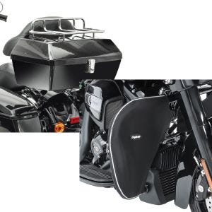 Set: Topcase für Harley Davidson Road King Craftride Missouri 43Ltr abschließbar + Sturzbügel Spritzschutz für Harley Road King 94-21 Beinwärmer Craftride_1