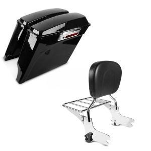Set: Seitenkoffer Set für Harley Davidson Electra Glide Standard (FLHT) 96-10 Craftride Stretched 35Ltr schwarz + Sissybar Harley Electra Glide Standard 97-08 Craftride Fast Driver-M inkl. Gepäckträger chrom_1