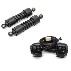 Set: Stoßdämpfer 11 Zoll Harley-Davidson Dyna Super Glide 95-04 Federbeine von Craftride schwarz + Lenkerschalter für Harley Davidson Dyna Super Glide 96-04 Lenkerarmatur schwarz Craftride_1