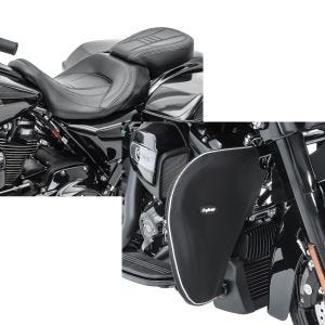Set: Sitzbank für Harley Road King 09-21 Komfortsitzbank Craftride CV schwarz + Sturzbügel Spritzschutz für Harley Road King 94-21 Beinwärmer Craftride_1