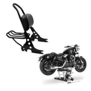 Set: Sissybar Harley Davidson Sportster 883 Iron 09-20 Craftride Fast Rider-M inkl. Gepäckträger schwarz + Hebebühne Harley Davidson Sportster 883 Iron ConStands Mid-Lift L in orange_1
