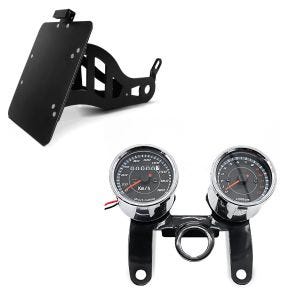 Set: Seitlicher Kennzeichenhalter für Yamaha XV 535/ 1100 Virago Craftride schwarz + Motorrad Tachometer für Yamaha XV 1100 / 750 / 535 Virago VTV chrom Craftride_1