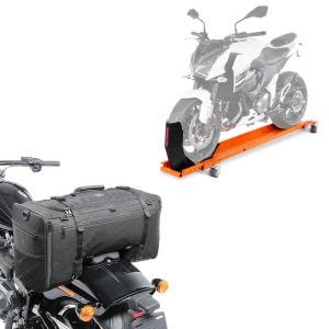 Set: Rangierschiene Harley Road King / Classic ConStands Smart-Mover mit Wippe orange + Hecktasche für Harley Road King / Classic SQ1 Craftride 52l schwarz_1