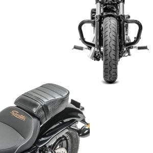 Set: Sturzbügel Mustache für Harley Sportster Forty-Eight 48 10-20 schwarz Craftride + Sozius Sitz mit Polsterung für Harley Sportster Forty-Eight 48/ 883 Iron Craftride_1