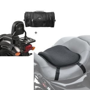 Set: Sissybar XS3 + Hecktasche RB1 für Kawasaki Vulcan S / Café 15-20 mit Gepäckträger Craftride + Gel Sitzkissen Kawasaki Vulcan S / Café Komfortkissen L Tourtecs schwarz_1