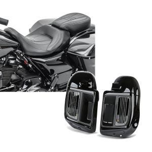Set: Sitzbank für Harley Road Glide Ultra 16-20 Komfortsitzbank Craftride CV schwarz + Beinschild für Harley Davidson Touring 14-21 Craftride belüftet schwarz_1