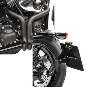 Set: Craftride Auspuff Harley Davidson Sportster 883 Iron 09-20 Drag Pipe schwarz + Seitlicher Kennzeichenhalter für Harley Sportster 883 Iron 09-20 Craftride schwarz_1