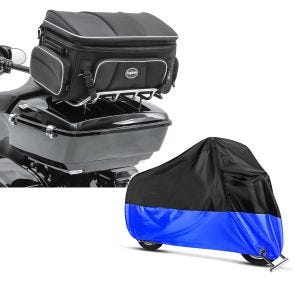 Set: Hecktasche für Harley Davidson Electra Glide Ultra Classic Topcase Tasche Craftride TT1 73Ltr + Abdeckplane Harley Electra Glide Ultra Classic / Limited Craftride XXXL schwarz-blau_1