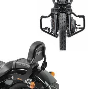 Set: Sissy Bar für Harley Davidson Softail Standard 20-21 schwarz CSS Craftride + Sturzbügel Mustache für Harley Davidson Softail 18-21 Schutzbügel 32mm schwarz Craftride_1