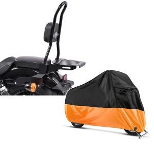 Set: Sissy Bar CSL Fix für Harley Sportster 1200 Iron 18-20 mit Gepäckträger schwarz Craftride + Abdeckplane Harley Sport Glide - Sportster 1200 Iron Craftride XXL in schwarz-orange_1