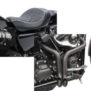 Set: Solo Sitz für Harley Sportster 883 Iron 09-20 Craftride SR4 Sitzbank + Craftride Auspuff Harley Davidson Sportster 883 Iron 09-20 Drag Pipe schwarz_1