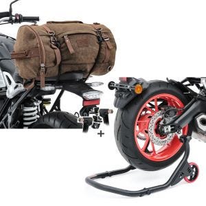 Set: Hecktasche Vintage 25L für Yamaha XSR 900 / 700 braun Craftride + Hinterrad Montageständer Yamaha XSR 700 ConStands Falcone mit L und V Aufnahme schwarz_1