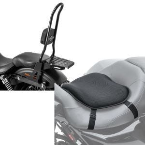 Sett: Sissy bar egnet for Harley Davidson Street Bob 09-17/LR Craftride Fast Rider-XL inkl. bagasjeholder sort + motorsykkel gel setepute Tourtecs L komfortpute universal i sort