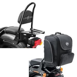 Sett: Sissybar egnet for Honda Rebel 500 CMX 17-24 Craftride Fast Rider-M inkl. bagasjeholder svart + motorsykkel sissybar bag Craftride TM4 halebag 39-49 liter svart.
