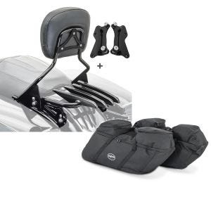Sett: Sissy bar med bagasjehylle XB og monteringssett egnet for Harley Touring 14-23 svart Craftride + etui innervesker egnet for Harley Davidson Street Glide / Special Craftride SP4