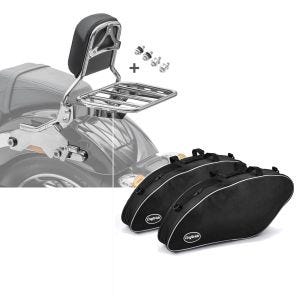 Sett: Sissy bar egnet for Harley Davidson Softail / Sport Glide 18-24 R1 med bagasjehylle og docking krom Craftride + veske innervesker egnet for Harley Davidson Sport Glide 18-24 Crafride vesker