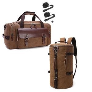 Sett: halebag egnet for Vespa GTS 300 Craftride RT3 inkl. stropper brun + ryggsekk canvas Craftride VG8 bagasjerull vintage 35L brun