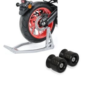Sett: Reparasjonsstativ for bakhjul ConStands Superlight Racing Universal + svingarmbeskytter racingadapterspoler egnet for reparasjonsstativ M6-8 karbon