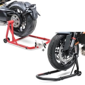 Sett: Enarmsstativ egnet for BMW K 1300 R 09-16 reparasjonsstativ ConStands Single-Classic rød + reparasjonsstativ forhjul ConStands Racing S motorsykkelstativ V-feste