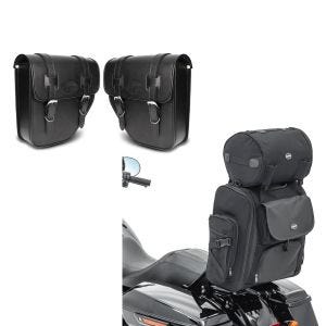 Sett: Motorsykkel-salvesker Craftride Texas 10 liters par hver høyre og venstre i svart + Motorsykkel sissy bar bag Craftride SXL halebag med bagasjerull i svart