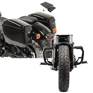 Sett: Motorsykkel sidekoffertsett Craftride Nevada for chopper 20 liter hver inkl. holdesett + crashbar egnet for Harley Davidson Sportster 04-20 Craftride Moustache i sort.