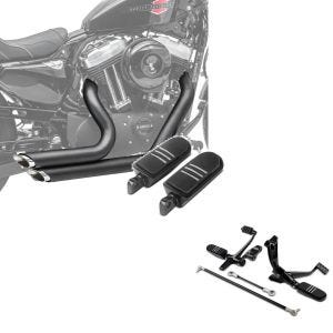 Craftride eksos kortskudd motorsykkel baklyddemper egnet for Harley Davidson Sportster 04-13 i sort + sett: fremre fotstøttesystem egnet for Harley Davidson Sportster 04-13 i svart + fotstøtter driver pillion BQ egnet for Harley Davidson Universal svart