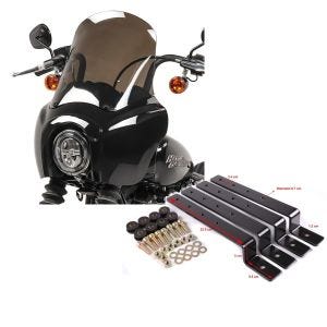 Sett: Lampemaske MG5 egnet for Harley Davidson Softail Street Bob 18-24 lampe fairing røykgrå Craftride + Motorsykkel monteringssett Craftride for chopper sidevesker / harde salvesker i svart