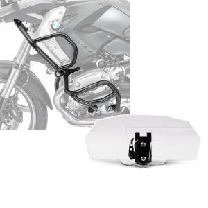 Sett: Crash bar sett L2 passer for BMW R 1200 GS 08-12 topp og bunn crash bar + Tourtecs frontrute spoiler feste Vario clear