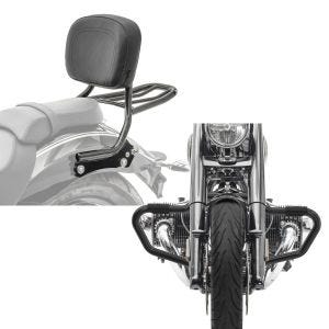 Sett: Sissy bar avtagbar egnet for BMW R 18 / Classic 20-24 med bagasjebrett ryggstøtte Craftride QL2 + crash bar Bart egnet for BMW R 18 / Classic 20-24 motorbeskyttelsesstang 38mm Craftride MV5 svart