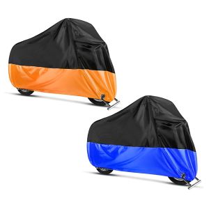 Sett: presenning egnet for BMW K 1600 Grand America K 1600 GT / GTL Craftride XXXXL i svart-oransje + presenning egnet for BMW K 1200 GT / LT / 1600 B / GT / GTL Craftride XXXL svart-blå