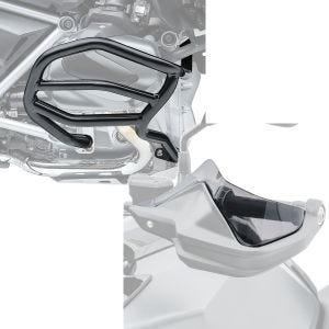 Sett: Crash bar egnet for BMW R 1250 GS 19-23 Motoguard XL4 crash bar + håndbeskytter forlengelse egnet for BMW R 1250 GS 19-23 Motoguard røykgrå