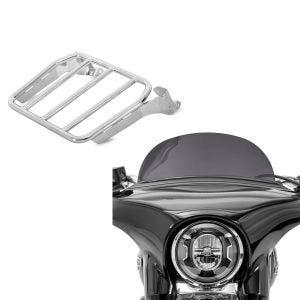 Sett: Bagasjehylle for sissy bar egnet for Harley Davidson Softail Sport Glide 18-24 krom Craftride + frontrute egnet for Harley Davidson Sport Glide 18-24 Craftride M frontrute mørk tonet
