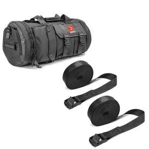 Sett: Motorsykkel haleveske Bagtecs TB8 bagasjerull 35 liter i sort + motorsykkel surrestropp sett ConStands surrestropper 150cm 2 stk i sort