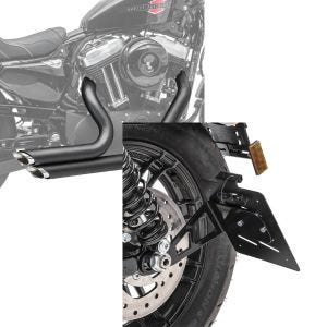 Sett: Craftride eksos kortskudd motorsykkel baklyddemper egnet for Harley Davidson Sportster 04-13 i sort + sideskiltholder M egnet for Harley Davidson Sportster 04-20 svart Craftride