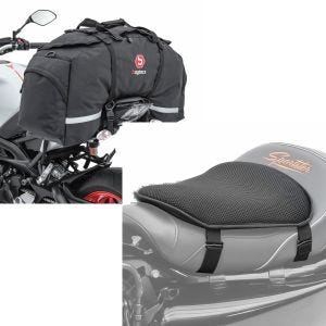 Sett: halebag motorsykkel Bagtecs SX80 pillion bag svart 70 liter + gel setepute M Tourtecs universell komfortpute svart