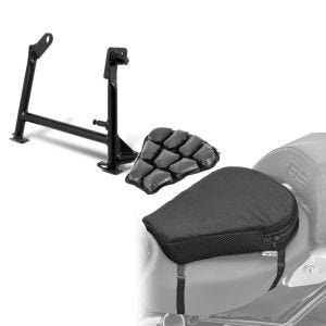 Sett: hovedstativ med ABE egnet for BMW K 1200 S / R / Sport 05-08 midtstativ ConStands i svart + motorsykkel luftpute Tourtecs Air M komfortsetepute i svart
