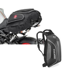 Sett: Motorsykkel hale bag Bagtecs X50 bak bagasje bag 50Ltr i svart + hardt skall ryggsekk motorsykkel Bagtecs Carbon 30Ltr svart