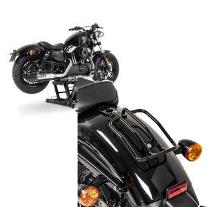 Sett: lift egnet for chopper / tilpasset sykkel Special ConStands Midlift L i svart CB11589 + bagasjehylle egnet for Harley Davidson Sportster 04-20 Solo Rack Craftride svart