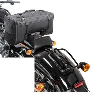 Sett: Motorsykkel hale bag Craftride SQ1 pillion bag for choppere og cruisere + bagasjehylle egnet for Harley Davidson Sportster 04-20 Solo Rack Craftride svart