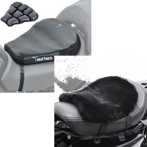 Sett: Motorsykkel luftpute Tourtecs Air Deluxe M komfort setepute i sort + lammeskinn setepute Tourtecs CA910 32 x 27 cm