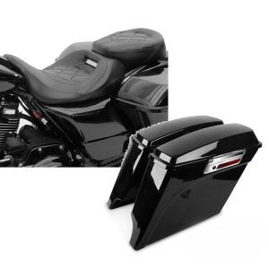 Sett: Motorsykkelsete Craftride RH3 egnet for Harley Davidson Touring 09-23 Komfortsete i sort + sidekasse sett egnet for Harley Davidson Touring 94-13 Craftride Stretched 35Ltr i svart