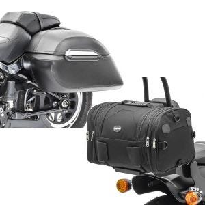 Sett: Motorsykkel sideveskesett Craftride K3 33Ltr inkludert holdesett hardt etui i svart + Motorsykkel halebag Craftride RB1 bagasjerull 24-30L egnet for chopper cruiser og custom sykler svart