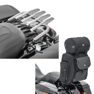 Sett: bagasjeholder egnet for Harley Davidson Electra Glide, Street Glide, Road King 09-24 Craftride + motorsykkel sissy bar bag Craftride SXL halebag med bagasjerull i svart