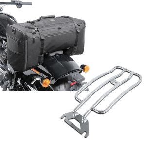 Sett: Motorsykkel hale bag Craftride SQ1 pillion bag for choppere og cruisere + bagasjehylle solo rack egnet for Harley Davidson Touring 97-05 krom Craftride