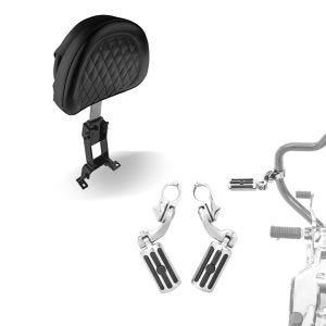 Sett: Førerryggstøtte sissy bar Diamond egnet for Indian Roadmaster 15-24 Craftride + motorsykkel crash bar fotstøtter Craftride CF3S for 32mm i krom