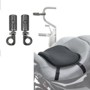 Sett: Motorsykkel crash bar fotstøtter Craftride CF15 egnet for 32mm i svart + motorsykkel gel setepute Tourtecs L komfortpute universal i svart