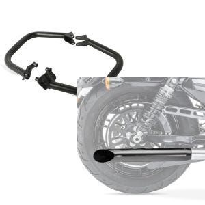 Sett: Crash bar egnet for Harley Davidson Street 750/ Rod 15-20 Craftride SR1 svart + Craftride baklyddemper for chopper / custom sykler DH1552 Caferacer Turn Out svart