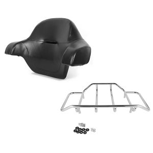 Sett: Motorsykkel ryggpute toppkoffert Craftride egnet for Harley Davidson King Tour Pak 14-24 + bagasjehylle egnet for Harley Davidson toppkoffert Touring modeller 84-24 krom Craftride