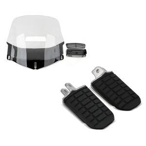 Sett: Frontrute Honda Goldwing GL 1800 01-16 med ventilasjonsgitter klar Craftride + førerfotstøtter egnet for Honda Goldwing GL 1800 01-16 foran Craftride